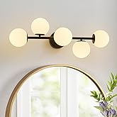 HONIEGG 27" Mid Century Modern White Globe Black LED Bathroom Vanity Light | Matte Black Finish, Sleek Mid Century Modern Sty