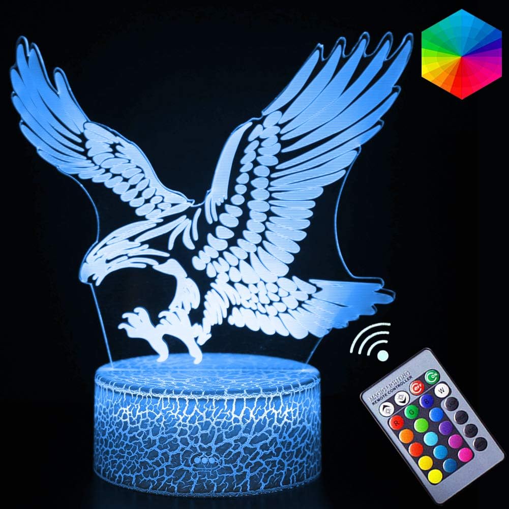 3D Eagle Night Light LED Colors Changeing Lamps Remote Control Illusion Lamps Animal Series Christmas Light Gifts for Kids Boys Teen(Eagle)