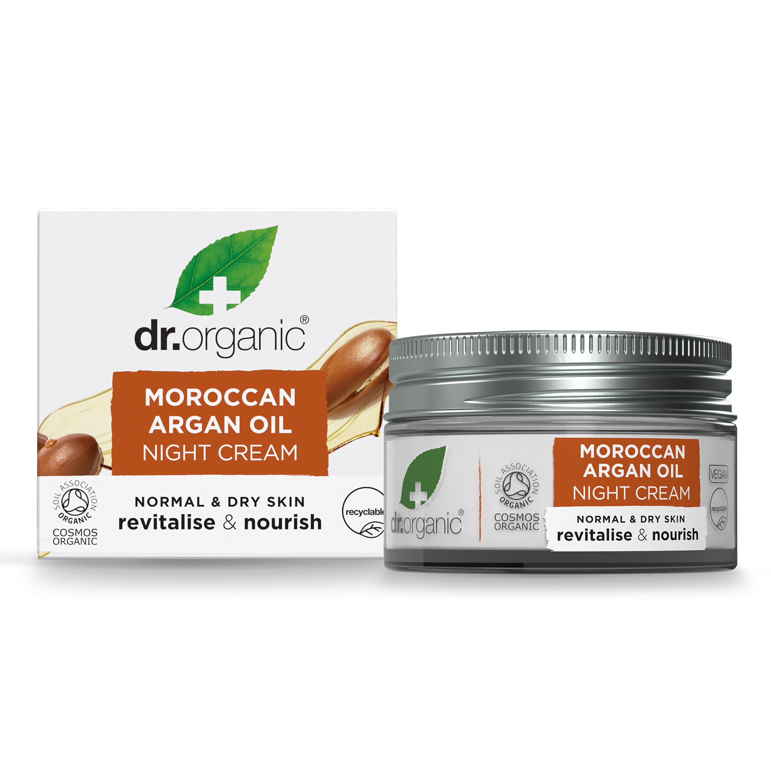 Dr Organic Moroccan Argan Oil Night Cream, Moisturising, Natural, Vegan, Cruelty-Free, Paraben & SLS-Free, Plastic Free, Recycled & Recyclable, Certified Organic, 50ml, Packaging may vary