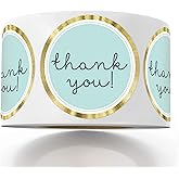 Mr.Mug Modern Thank You Stickers - Round Blue & Chic Gold Labels, 1.4 Inch, 500 Adhesive Thank You Tags