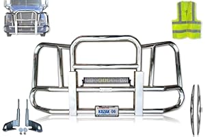 LONGROADACCESS Freightliner Cascadia 2007-2017 Chrome Front Grille Deer Moose Brush Guard - Large Square - 22" LED, Grille emblem, 2x22" Wipers, License Plate Holder and Frame, Kozak Vest included