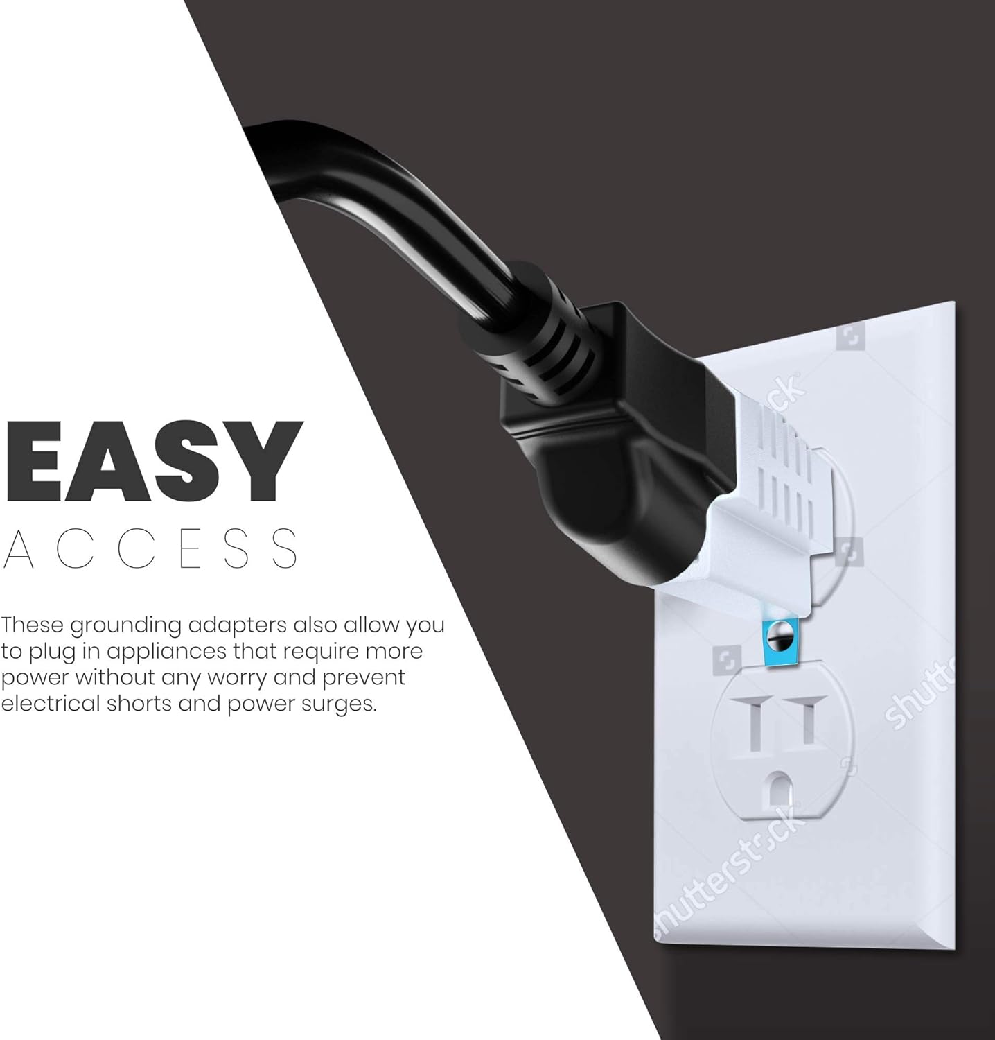 Maximm Polarized Grounding Adapter, 4 Pack, White, 2 Prong Grounding Converter For wall Outlets Plugs, Turn 2-Prong Outlets to 3-Prong Outlets, Easy to Install, Indoor Only, ETL Listed - - 