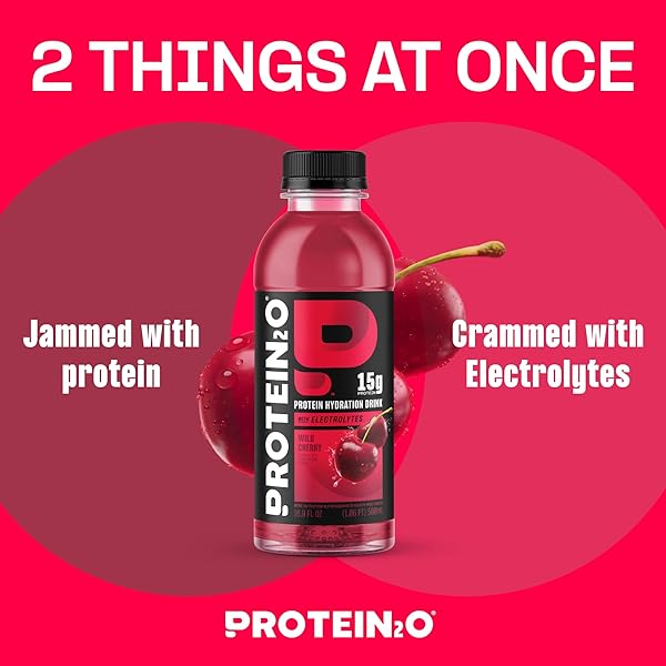 PROTEIN2O HYDRATION DRINK – 2-IN-1 LIQUID CLEAR WHEY PROTEIN ISOLATE AND ELECTROLYTE DRINK – 15G PROTEIN, VITAMINS B5, B6 – POST-WORKOUT RECOVERY – 16.9 FL OZ – 12 COUNT WILD CHERRY