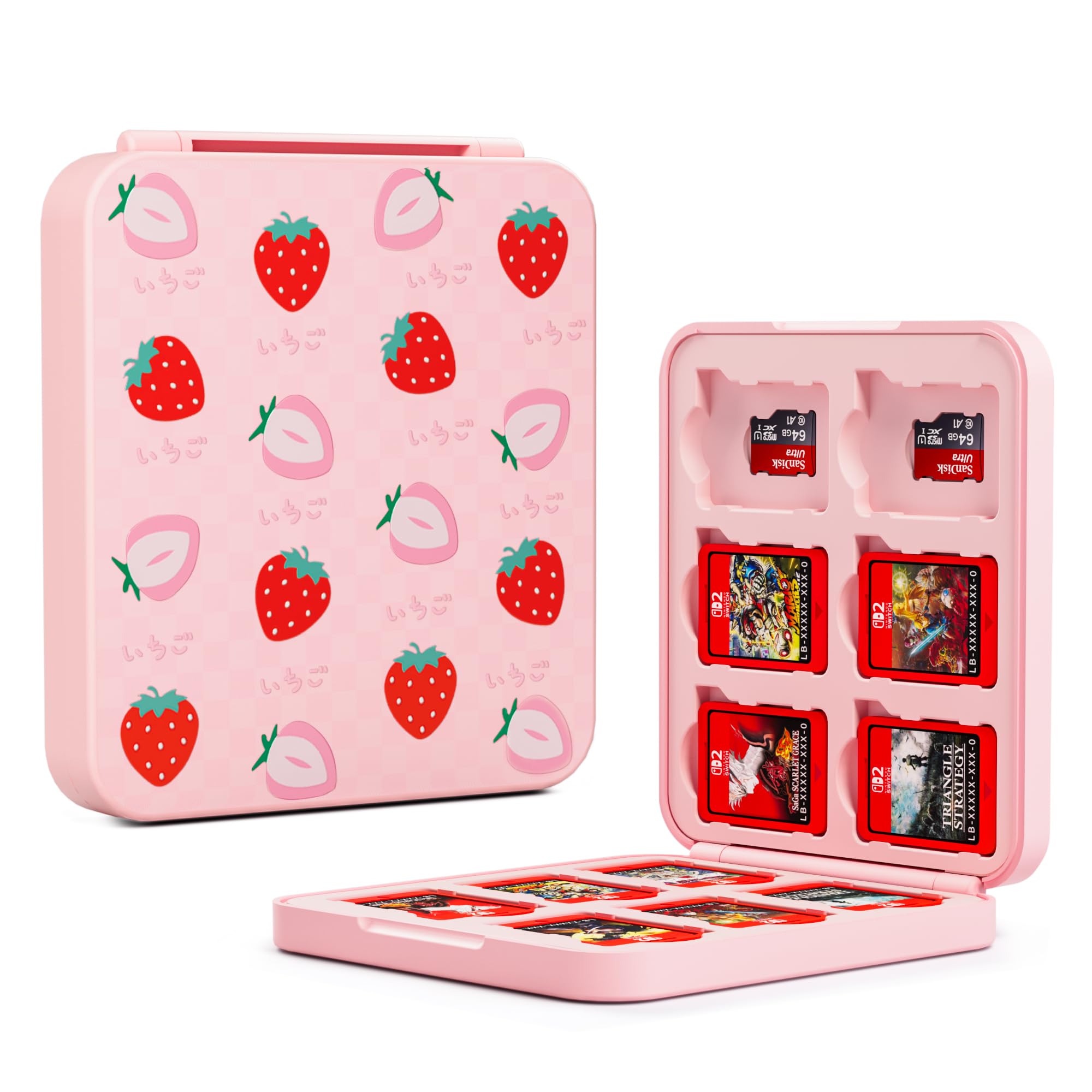 Photo 1 of GLDRAM Strawberry Game Case for Nintendo Switch, Pink Game Holder for 12 Switch Cards & 12 Micro SD Cards, Cute Switch Card Storage, Portable Game Accessories for Switch 2/NS/OLED/Lite