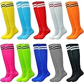 Tergy 10 Pairs Kids Soccer Socks Stretchy Knee High Tube Colorful Football Athletic Team Socks for Boys Girls