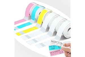 LIFMEGIK 960 Pcs Colorful D30 Label Tape, D30 Label Maker Tape, Smart Mini Label Maker Refill D30, Thermal Printer Paper, Self-Adhesive Sticker Replacement,14x40mm,160 Labels/Roll, 6 Rolls