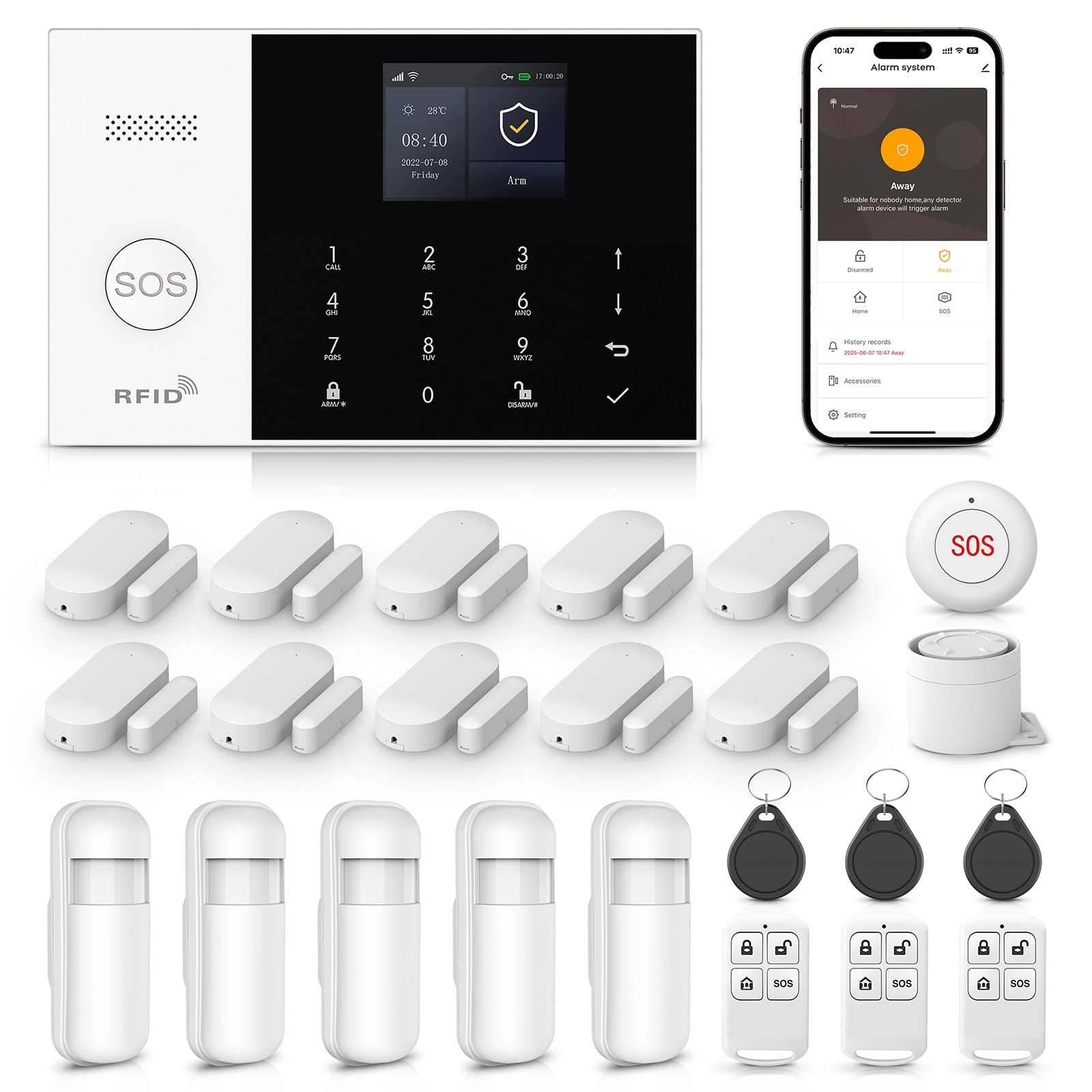 LWOHSI Wireless Home Alarm System,24 Pieces DIY 4G/WiFi Home Security Systems,Phone APP Alert,Door/Window Sensors,Motion Detectors,Remote,Work with Google for Home,Apartment,No Contract Fee