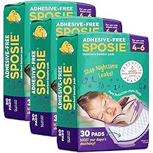 Sposie Overnight Diaper Booster Pads, Stops Leaks and Bedwetting, Original Adhesive-Free Absorbent Inserts, Helps Reduce Nigh