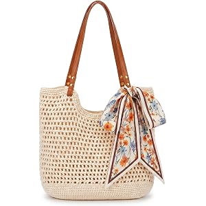 YeLoveHaw Crochet Beach Tote Bag for Women, Summer Woven Purse, Straw Style | Zipper Closure, Full Lining, Lightweight Foldab