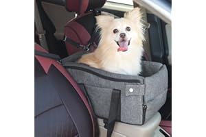 EAROND Center Console Dog Car Seat for Small Dogs Up to 12lbs, Detachable Armrest Pet Car Seat, Portable Middle Console Dog Booster Cars Seats with Adjustable Straps & Storage Pocket (Dark Grey)