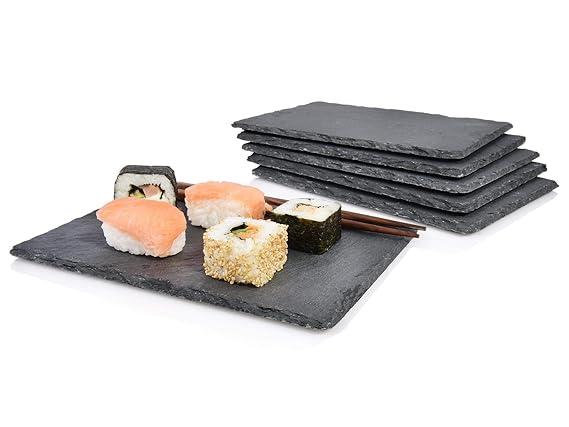 Sänger Schiefer Platten Set Sushi lasiert 6 teilig 22x16 cm, Tisch Untersetzer, Stylische Servierplatten mit Gummifüßen zum S