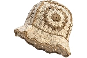 XYIYI Women Crochet Bucket Hat Knit Handmade Foldable Beach Hat Cute Hand Woven Fishing Hat