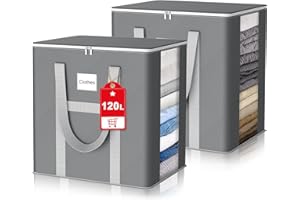 BESSLLY 2Pack 120L Extra Large Storage Bags, Folding Moving Comforter Blanket Storage Bags Closet Organizers and Storage Containers for Clothes with Strong Handles&Zippers Clear Window for Bedding Pillow Grey