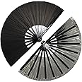 dmjuncong Large Folding Hand Rave Fan,Clack Handheld Fan,Black Colors Hand Fan,for Festivals, Rainbow Outfits,Disco Party,Home Decoration and many occasions.