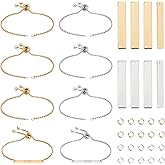UNICRAFTALE 2 Colors 8Set Engravable Bracelets DIY Kit Including Rectangle Engravable Blank Tags Links Connectors 24cm 304 Stainless Steel Slider Bracelet 4mm Open Jump Rings for Bracelets Making