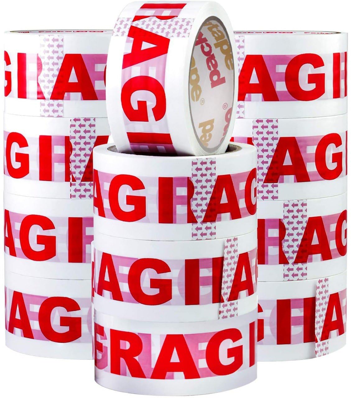 Packatape Fragile Packing Tape for Parcels and Boxes - Heavy Duty Fragile Packaging Tape Provides a Strong, Secure and Sticky Seal for your Boxes, 12 Rolls Per Pack, 48MM x 66M
