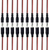 ThePoEstore 10 Pairs DC Power Cable 12v 5a Plugs Male Female Connectors，12 Volt dc Power Connector (5.5mm x 2.1mm 12vdc 18 AW
