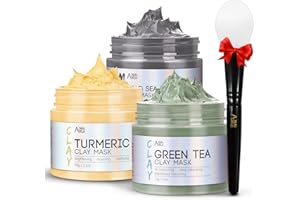 ANAI RUI 3Pcs Face Mask Set, Turmeric Clay Mask - Green Tea Face Mask - Dead Sea Minerals Mud Mask, Holiday Gift Set, Stocking Stuffers for Women &Teen Girls, Self Care Gifts for Women 2.5 oz each