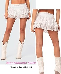 Navneet Women Sexy Y2K Sheer Lace Ruffle Mini Skirt