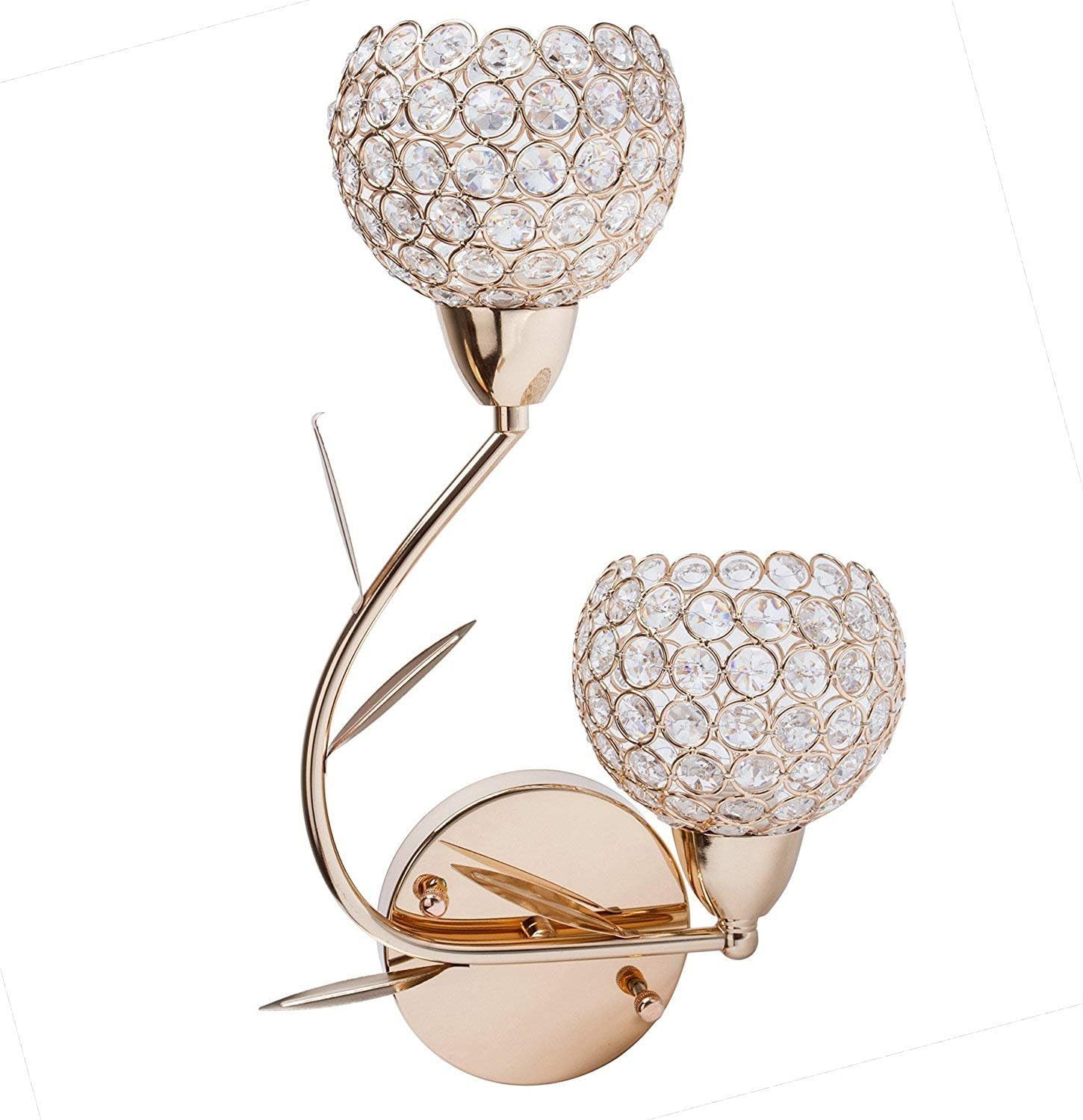 Double Head Modern LED Compatible Crystal Bath Wall Sconce Lighting Fixture Bedroom Bathroom Lamp (Gold) (Right)