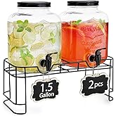 2 PCS 1.5 Gallon Drink dispenser For Parties, Beverage Dispenser With Stand, Large Water Drink Dispensers With Spigot for BBQ, Picnic, Party, Ideal for Lemonade,Juice, Tea, and Party Drinks