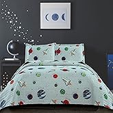 3 Pieces Kid's Galaxy Outer Space Adventure Bedspread Coverlet Set Full/Queen with Pillowcases,Planet Rocket Printed Quilt Set for Boy Girl Children Lightweight Bedding Set(Full/Queen,Gray Universe)