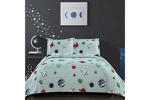 SMUGE 3 Pieces Kid's Galaxy Outer Space Adventure Bedspread Coverlet Set Full/Queen with Pillowcases,Planet Rocket Printed Quilt Set for Boy Girl Children Lightweight Bedding Set(Full/Queen,Gray Universe)