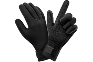 AUAUY Diving Gloves, 3mm Neoprene Five Finger Warm Wetsuit Gloves, Flexible Anti Slip Surfing Glove with Adjustable Wrist Strap for Scuba Diving Snorkeling Surfing Paddling Kayaking Swimming