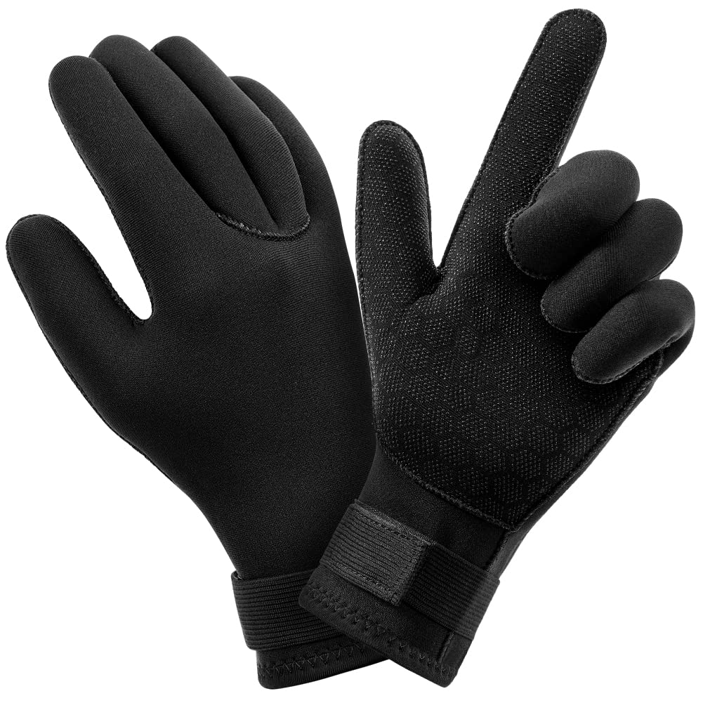 AUAUY Wetsuit Gloves, 3mm Neoprene Swimming Gloves, Thermal Anti-slip Diving Glove, Scuba Glove with Adjustable Wrist Strap for Scuba Diving Snorkeling Surfing Paddling Kayaking Swimming (A-XL)