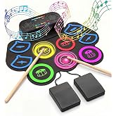 Electronic Drum Pad with Dual Speakers, 9 Pad Electric Drum Set for Kids | Portable Roll-up Drum Practice Pad with Sticks and Drum Pedals, Beginner Beat Pad Machine, Music Gift for Toddlers &amp; Kids