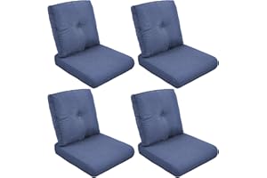 PUGIRE Patio Chair Cushions Set of 4 - Outside High Back Thick Water-Resistant Cushion 22x24 with Zipper Cover for Outdoor Glider Rocking Chairs Loveseat Couch – Navy Blue/Button