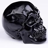 QLRSUXN 2 Inch Black Obsidian Crystal Skulls Decor,Human Skull Sculpture Statues Healing Crystal Decor,Halloween Skull Figurines,Home Office Decoration Christmas Meditation Gifts for Men Women