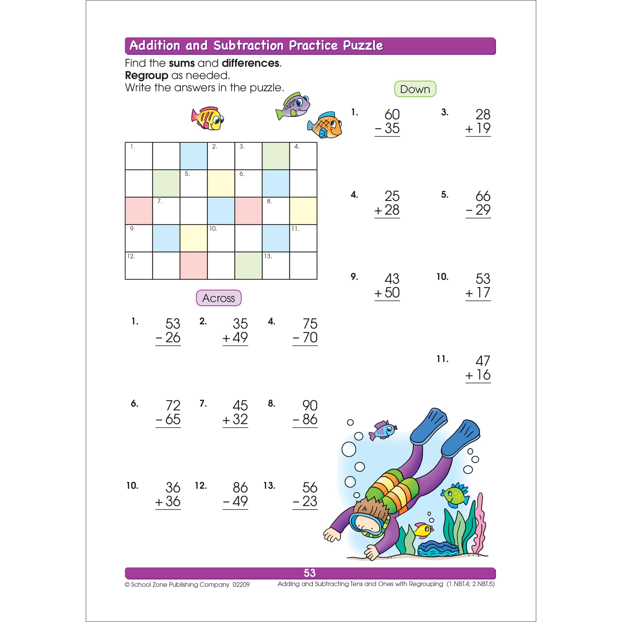 School Zone Addition & Subtraction Workbook: 64 Pages, 1st Grade, 2nd Grade, Elementary Math, Sums, Differences, Place Value, Regrouping, Fact Tables, Ages 6-8 (I Know It! Book Series) School Zone Addition & Subtraction Workbook: 64 Pages, 1st Grade, 2nd Grade, Elementary Math, Sums, Differences, Place Value, Regrouping, Fact Tables, Ages 6-8 (I Know It! Book Series) Paperback