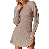 Saodimallsu Womens Long Sleeve Mini Sweater Dress Bodycon A Line Crew Neck Cable Knit Fall Trendy Short Dresses