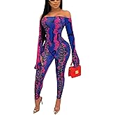 SxClub Clubwear Sexy Jumpsuit for Women Bodycon Long Sleeve See Through Long Skinny Pants for Evening Party