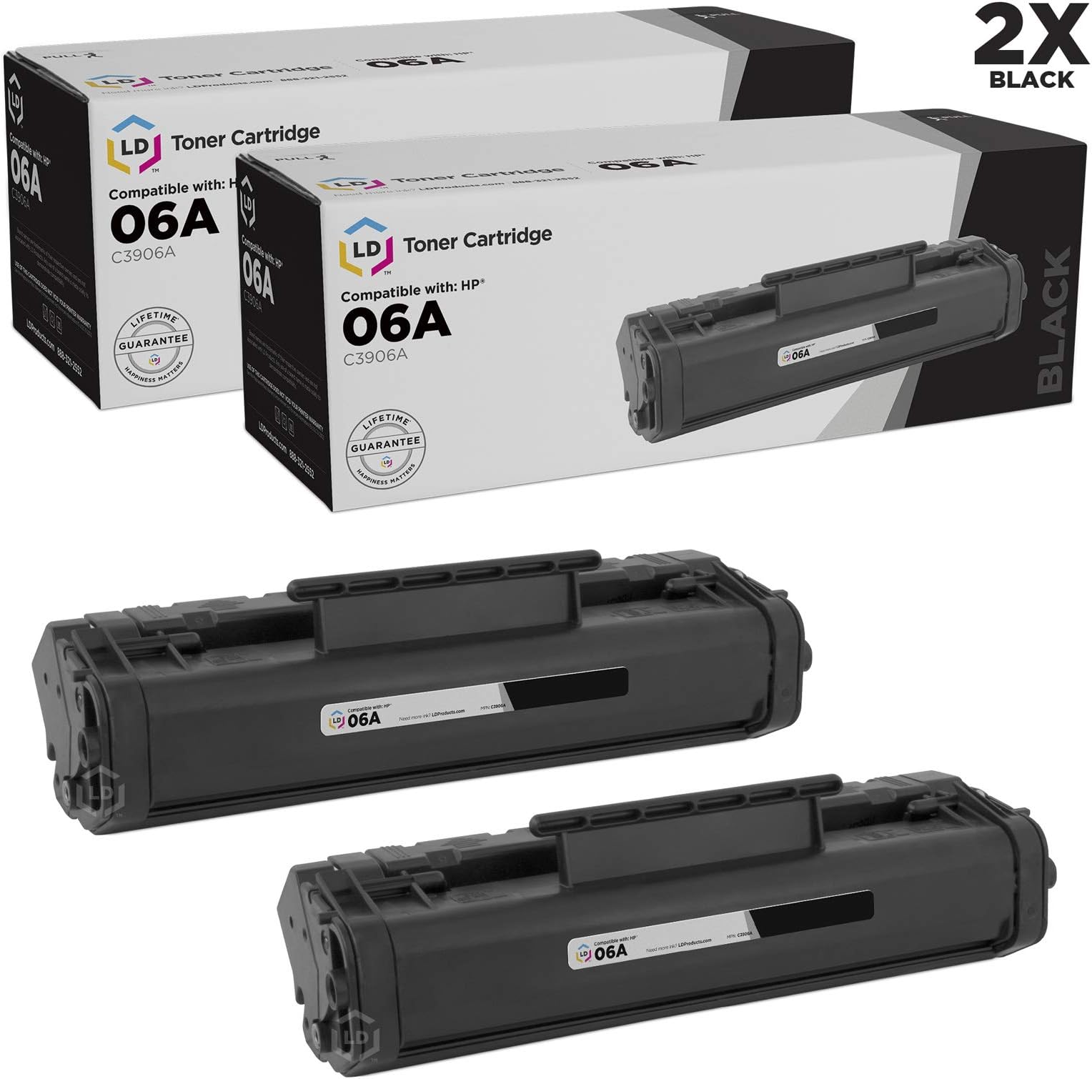 LD Remanufactured Toner Cartridge Replacement for HP 06A C3906A (Black, 2-Pack)
