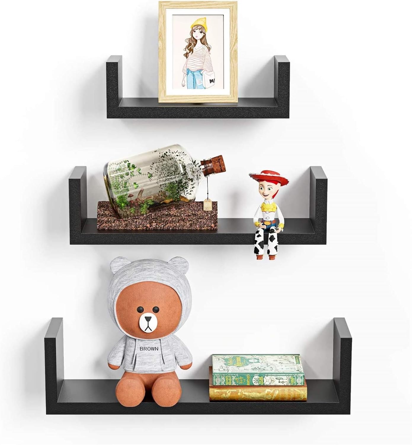 U-Shaped Black Floating Shelves 