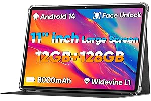COLORROOM 2025 Upgraded Android 14 Tablet, 11inch Tablet PC,Support Face Unlock, Octa-core CPU,12GB+128GB+1TB Expand, 8000mAh Big Battery, 18W Fast Charging, WiFi6, BT5.0,Touchscreen Display Tableta with Case
