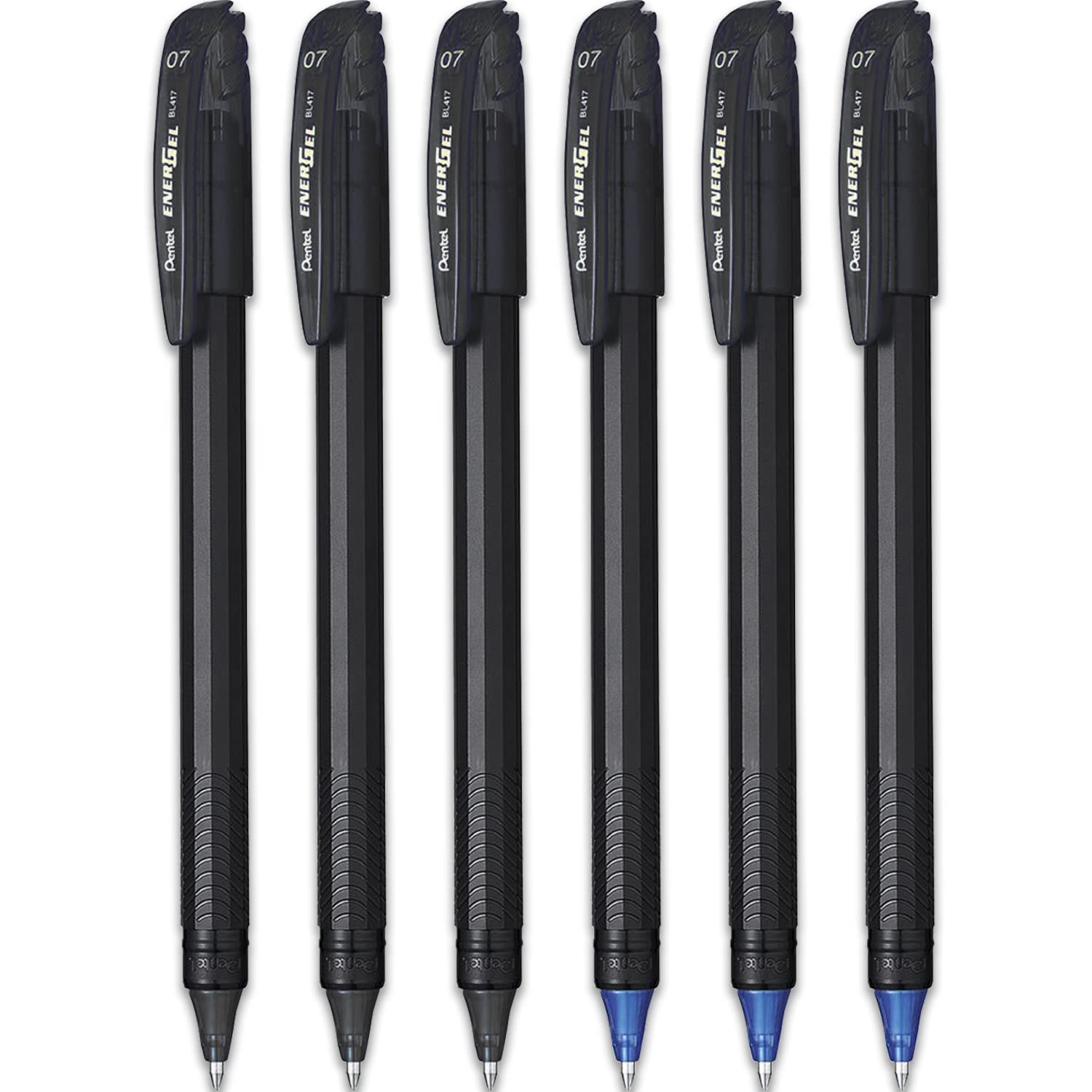 Pentel Energel Rollerball Pen - BL417R - ECO 96% Recycled - Black & Blue Ink - Pack of 6