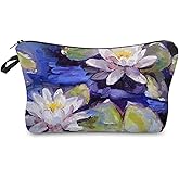 Livel lhood Floral Vintage Makeup Bag Cute Small Makeup Organizer Bag Travel Toiletry Zipper Pouch Oil Painting Monet Water Lily Cosmetic Bag Gift for Women Girls