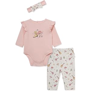 Little Me Baby Girls' 3-Pc 100% Cotton, Bodysuit, Matching Headband and Pant Set