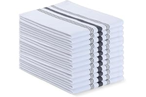 Blue Needles Set of 12 French Stripe Dinner Table Napkins 100% Cotton Napkins, 18x18 Inch, Absorbent, Soft, Reusable & Washab