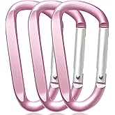 Large Carabiner Keychain Clips, 3" Pink Aluminum D Shape Hooks for Keys, Backpack, Water Bottle, Camping