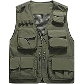 Flygo Men's Casual Lightweight Outdoor Fishing Work Safari Travel Photo Cargo Vest Jacket Multi Pockets