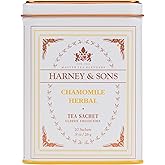 Harney &amp; Sons Chamomile Herbal Tea, 20 Sachets, Caffeine Free Tin | Egyptian chamomile flower heads, Floral flavor with apple notes, Calming bed time tea, Brews 12oz per sachet