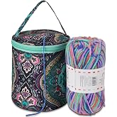 Mini Yarn Storage Small Size Yarn Bag for Crocheting with Holes,Empty Round Knitting Tote Bags protable Yarn Holder,Perfect for Travel,Beginner & Crocheter(Vintage Flower)