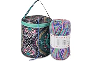 MDOKER Mini Yarn Storage Small Size Yarn Bag for Crocheting with Holes,Empty Round Knitting Tote Bags protable Yarn Holder,Perfect for Travel,Beginner & Crocheter(Vintage Flower)
