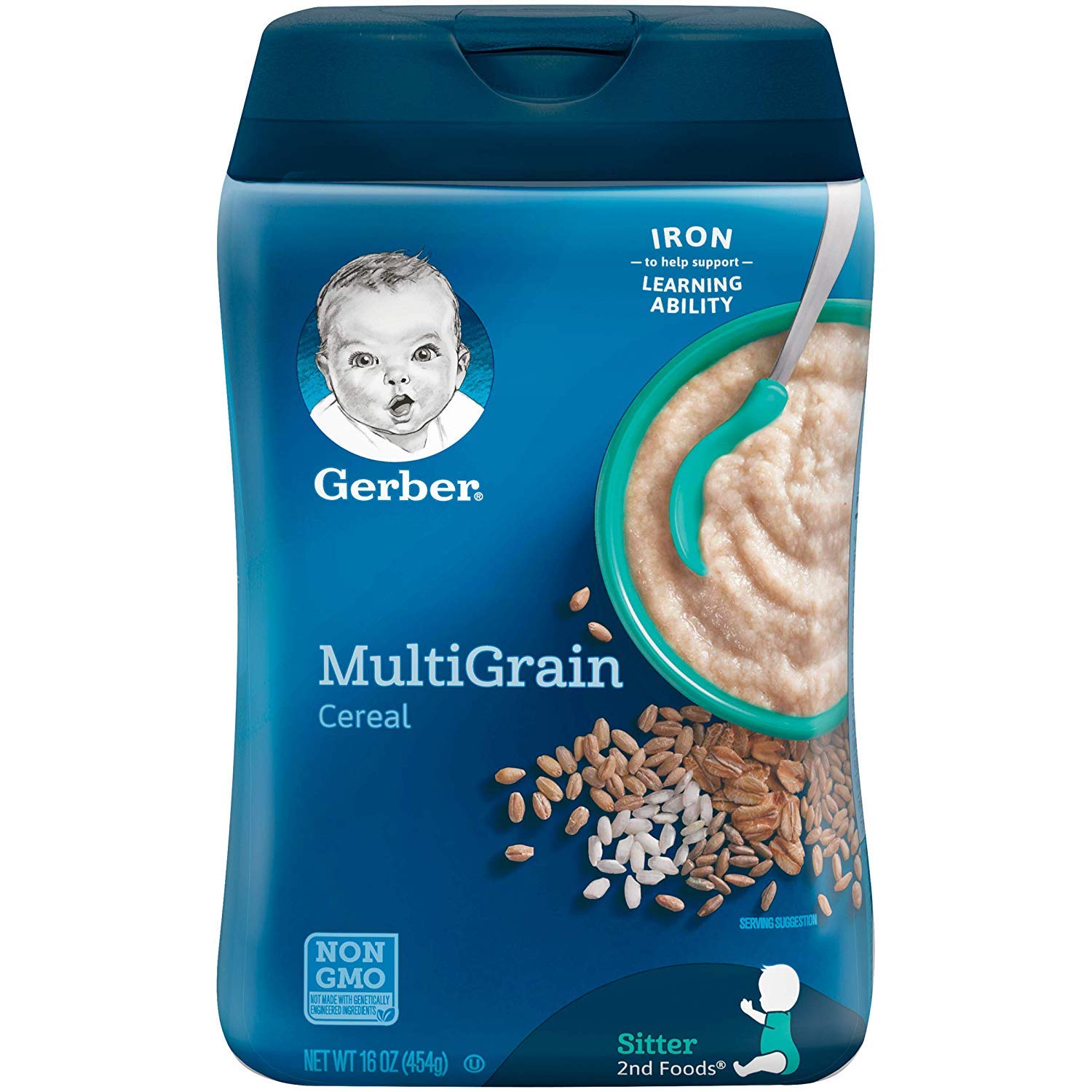 Gerber Stage 2 Baby Food, Multigrain Cereal, Whole Grains, Iron, Zinc & Vitamin B12, Baby Cereal, 6-Pack