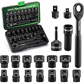 TecoTek 18PCS Spline Pass Through Socket Set, Metric Go Through Reversing Ratchet Socket Wrench Kit, 10-24mm, CR-V, Extension Bar, Low Profile, for Long Bolts &amp; Tight Spaces