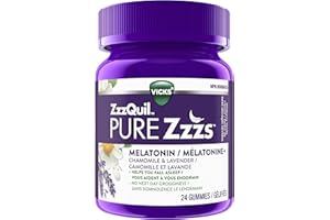 Vicks ZzzQuil PURE Zzzs Melatonin Sleep Aid Gummies with Chamomile, Lavender, & Valerian Root, 1mg per gummy, 24 Count